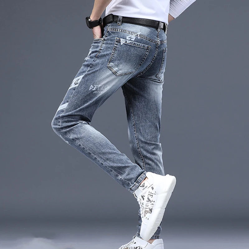 2024 New High Quality Spring Autumn Printing Men Skinny Jeans Pants Streetwear Cowboy Male Denim Brand Designer Hiphop Trousers