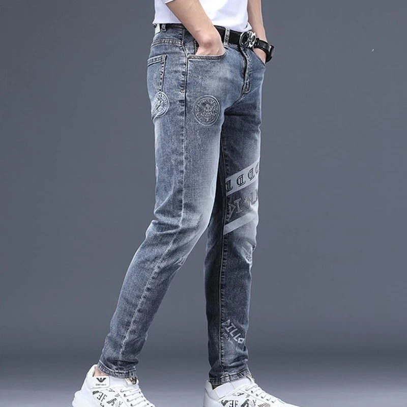 2024 New High Quality Spring Autumn Printing Men Skinny Jeans Pants Streetwear Cowboy Male Denim Brand Designer Hiphop Trousers