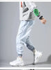 Korean Fashion Ankle Banded Denim Men Jeans Black Gray Cargo Pants for Men Elastic Baggy Harem Pants Streetwear Hip Hop Jeans